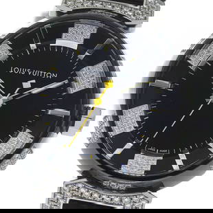 LOUIS VUITTON Tambour Q131Q Black Diamond Unisex Quartz Watch 34mm: LOUIS VUITTON Tambour Q131Q Black Diamond Unisex Quartz Watch 34mm This LOUIS VUITTON Tambour in Black Diamond wristwatch is a stylish unisex accessory that combines luxury with functionality. The wat