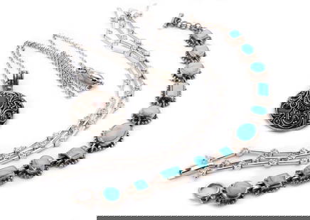 Vintage Lot of 3 Sterling Silver Pendant Chain & Bracelets: Vintage Lot of 3 Sterling Silver Pendant Chain & Bracelets This vintage lot features three exquisite pieces crafted from sterling silver, showcasing a harmonious blend of elegance and style. The set i