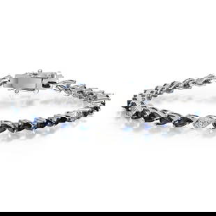 Rachel Koen Pear Blue Sapphire Diamond Tennis Bracelet 14K White Gold 6.33 ctw: Rachel Koen Pear Blue Sapphire Diamond Tennis Bracelet 14K White Gold 6.33 ctw This exquisite tennis bracelet features a stunning pear-shaped blue sapphire paired with dazzling diamonds, all elegantly