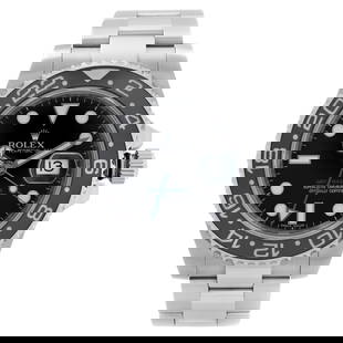 Rolex GMT Master II 40mm Black Dial Steel Automatic Watch 116710LN: Rolex GMT Master II 40mm Black Dial Steel Automatic Watch 116710LN This Rolex GMT Master II wristwatch combines luxury and functionality, featuring a sleek 40mm stainless steel case with a polished fi
