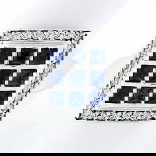 De Hago 18k White Gold 2.65ct Blue Sapphire Diamond Square Platter Ring Size 8.5: De Hago 18k White Gold 2.65ct Blue Sapphire Diamond Square Platter Ring Size 8.5 This exquisite De Hago cocktail ring features a stunning 2.65ct natural blue sapphire set in luxurious 18k white gold.