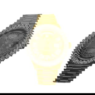 Rolex Day-Date 1803 AM Gold Roman Dial Diamond Bezel President Bracelet: Rolex Day-Date 1803 AM Gold Roman Dial Diamond Bezel President Bracelet This exquisite Rolex Day-Date features a luxurious AM Gold Roman dial, complemented by a diamond bezel. The timepiece is crafted