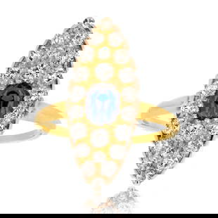 Tiffany & Co. 14K Yellow Gold Burma Sapphire Diamond Navette Ring: Tiffany & Co. 14K Yellow Gold Burma Sapphire Diamond Navette Ring This exquisite estate ring features a stunning navette design crafted from 14K yellow gold. At its center is a captivating cushion cut