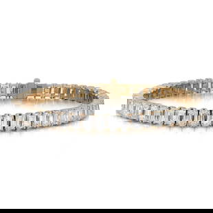 Rachel Koen 14K Yellow Gold Emerald Cut Lab Grown Diamond Tennis Bracelet 13.56 Ctw: Rachel Koen 14K Yellow Gold Emerald Cut Lab Grown Diamond Tennis Bracelet 13.56 Ctw This exquisite tennis bracelet features a stunning array of 53 lab-grown diamonds, beautifully set in a prong style