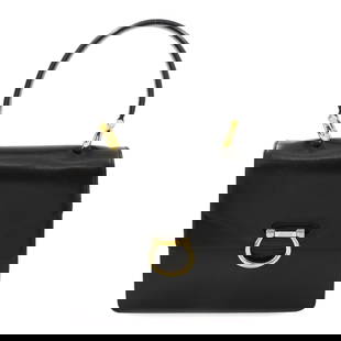 CELINE Gancini Black Leather Handbag with Gold Hardware: CELINE Gancini Black Leather Handbag with Gold Hardware This exquisite CELINE Gancini Handbag is crafted from high-quality leather in a timeless black color. Designed for women, it showcases a sophist