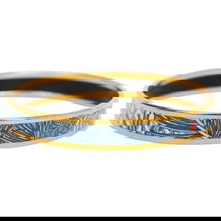 Hermes Blue Enamel Bangle with Gold Plated Hardware 2020: Hermes Blue Enamel Bangle with Gold Plated Hardware 2020 This exquisite Hermes Thin Enamel Blue Bangle features a stunning design adorned with printed blue feathers and luxurious gold plated hardware.