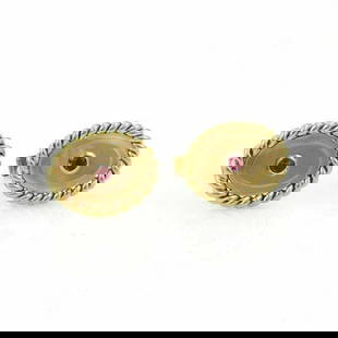 Tiffany & Co. Vintage Pink Tourmaline 18k Gold Cufflinks: Tiffany & Co. Vintage Pink Tourmaline 18k Gold Cufflinks Elevate your accessory collection with these exquisite Tiffany & Co. Pink Tourmaline 18k Yellow Gold Oval Stud Cufflinks. A vintage original pi