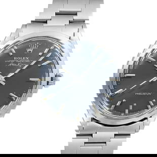 Vintage ROLEX Air King 5500 Men's Watch Blue Dial Automatic 34mm: Vintage ROLEX Air King 5500 Men's Watch Blue Dial Automatic 34mm Explore the elegance of this ROLEX Air King Men's Watch, a vintage timepiece from around 1971. This wristwatch showcases a stunning blu