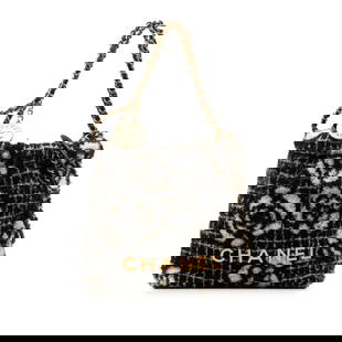 Chanel Camellia Coco Mark Black White Cotton Tote Bag 19cm x 17cm x 6cm: Chanel Camellia Coco Mark Black White Cotton Tote Bag 19cm x 17cm x 6cm Elevate your accessory collection with this stylish Chanel Camellia Coco Mark Chain Tote Bag. Designed for women, this shoulder