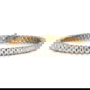 Rachel Koen Prong Set Emerald Cut Lab Grown Diamond Tennis Bracelet 14K Yellow Gold 14.43Ctw: Rachel Koen Prong Set Emerald Cut Lab Grown Diamond Tennis Bracelet 14K Yellow Gold 14.43Ctw This stunning tennis bracelet features an impressive total carat weight of 14.43 ctw, showcasing 53 lab-gro