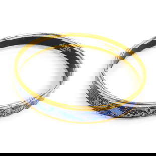 Hermes Bangle Bracelet Enamel Metal Gold Blue Ladies 19cm: Hermes Bangle Bracelet Enamel Metal Gold Blue Ladies 19cm Elevate your accessory collection with this exquisite Hermes bangle bracelet. Designed for women, this stunning piece features a captivating c