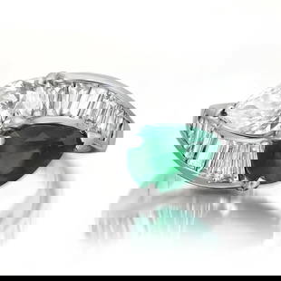 Rachel Koen 18K White Gold Emerald Diamond Bypass Engagement Ring 2.87ct: Rachel Koen 18K White Gold Emerald Diamond Bypass Engagement Ring 2.87ct This exquisite Emerald and Diamond Bypass Cocktail Engagement Ring showcases a stunning 2.87 ct total weight, featuring a vibra