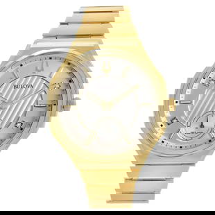 Bulova Curv Gold PVD Stainless Steel Quartz Ladies Watch 97P136: Bulova Curv Gold PVD Stainless Steel Quartz Ladies Watch 97P136 Elevate your style with the Bulova Curv Ladies Watch, featuring a stunning gold PVD stainless steel case and a silver dial. This elegant
