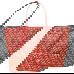 Goyard Red St. Louis PM Tote Bag Coated Canvas Leather: Goyard Red St. Louis PM Tote Bag Coated Canvas Leather Introducing the Goyard Red St. Louis PM Tote Bag, a stylish and versatile accessory perfect for casual occasions. This medium-sized tote features