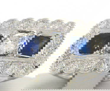 Antique Art Deco Platinum Ring 1.0ctw Diamond Synthetic Sapphire: Antique Art Deco Platinum Ring 1.0ctw Diamond Synthetic Sapphire This exquisite Antique Art Deco ring features a stunning design crafted from platinum, showcasing a captivating 1.0 carat total weight