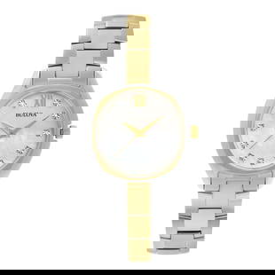 Bulova Slim Duet Two-Tone Steel Mother of Pearl Diamond Dial Ladies Quartz Watch 98P145: Bulova Slim Duet Two-Tone Steel Mother of Pearl Diamond Dial Ladies Quartz Watch 98P145 This exquisite Bulova Slim Duet wristwatch is a perfect blend of elegance and functionality. Designed for ladies
