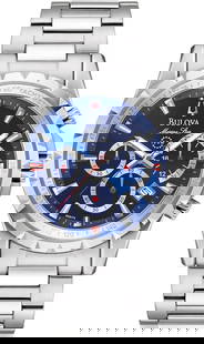 Bulova Marine Star 42mm Blue Dial Quartz Watch 96B174: Bulova Marine Star 42mm Blue Dial Quartz Watch 96B174 The Bulova Marine Star wristwatch combines style and functionality, making it a perfect accessory for casual occasions. This timepiece features a