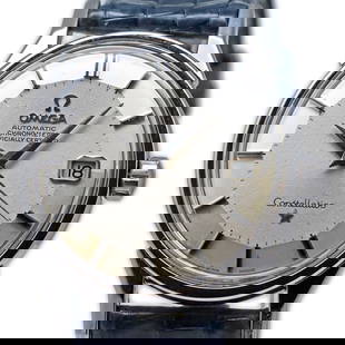 OMEGA Constellation Chronometer 168.005 Automatic Pie Pan Dial Watch: OMEGA Constellation Chronometer 168.005 Automatic Pie Pan Dial Watch This OMEGA Constellation Chronometer wristwatch features a distinctive pie pan dial design, crafted around 1968. The watch showcase