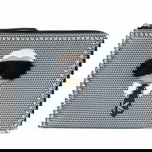 Fendi Unisex Clutch Bag Black Gray White Leather Metal Fur 22cm x 30cm: Fendi Unisex Clutch Bag Black Gray White Leather Metal Fur 22cm x 30cm This stylish Fendi clutch bag combines luxury and practicality, featuring a sophisticated blend of leather, metal, and fur in a s