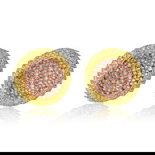 Stunning 18K Yellow Gold Earrings with 16ct Fancy Yellow Pink Diamonds: Stunning 18K Yellow Gold Earrings with 16ct Fancy Yellow Pink Diamonds Elevate your jewelry collection with these stunning 18K Yellow Gold earrings, featuring an impressive total of 16 carats of natur