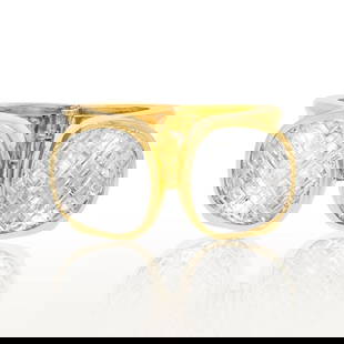 David Webb Platinum 18K Gold Rock Crystal Cross Hatched Bracelet with Certificate: David Webb Platinum 18K Gold Rock Crystal Cross Hatched Bracelet with Certificate This exquisite David Webb bracelet features a stunning combination of platinum and 18K yellow gold, elegantly designed