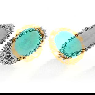 David Webb 18K Yellow Gold Turquoise Diamond Clip-On Earrings Circa 1970: David Webb 18K Yellow Gold Turquoise Diamond Clip-On Earrings Circa 1970 Exquisite David Webb 18K Yellow Gold Turquoise and Diamond Oval Clip-On Earrings, showcasing a stunning stylized branch design.