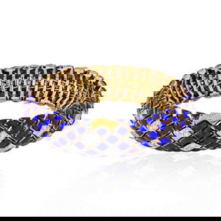 David Webb Blue Enamel Diamond Bracelet 2.30ct Pave 18K Gold Platinum: David Webb Blue Enamel Diamond Bracelet 2.30ct Pave 18K Gold Platinum This exquisite David Webb bracelet showcases a stunning blue enamel design, expertly crafted with a combination of 18K yellow gold