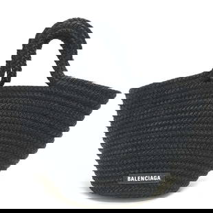 Balenciaga Logo Ibiza Small Black Tote Bag Lambskin Summer Handbag: Balenciaga Logo Ibiza Small Black Tote Bag Lambskin Summer Handbag Introducing the Balenciaga Logo Ibiza Basket Bag, a stylish and functional accessory ideal for the summer. This small tote bag is cra