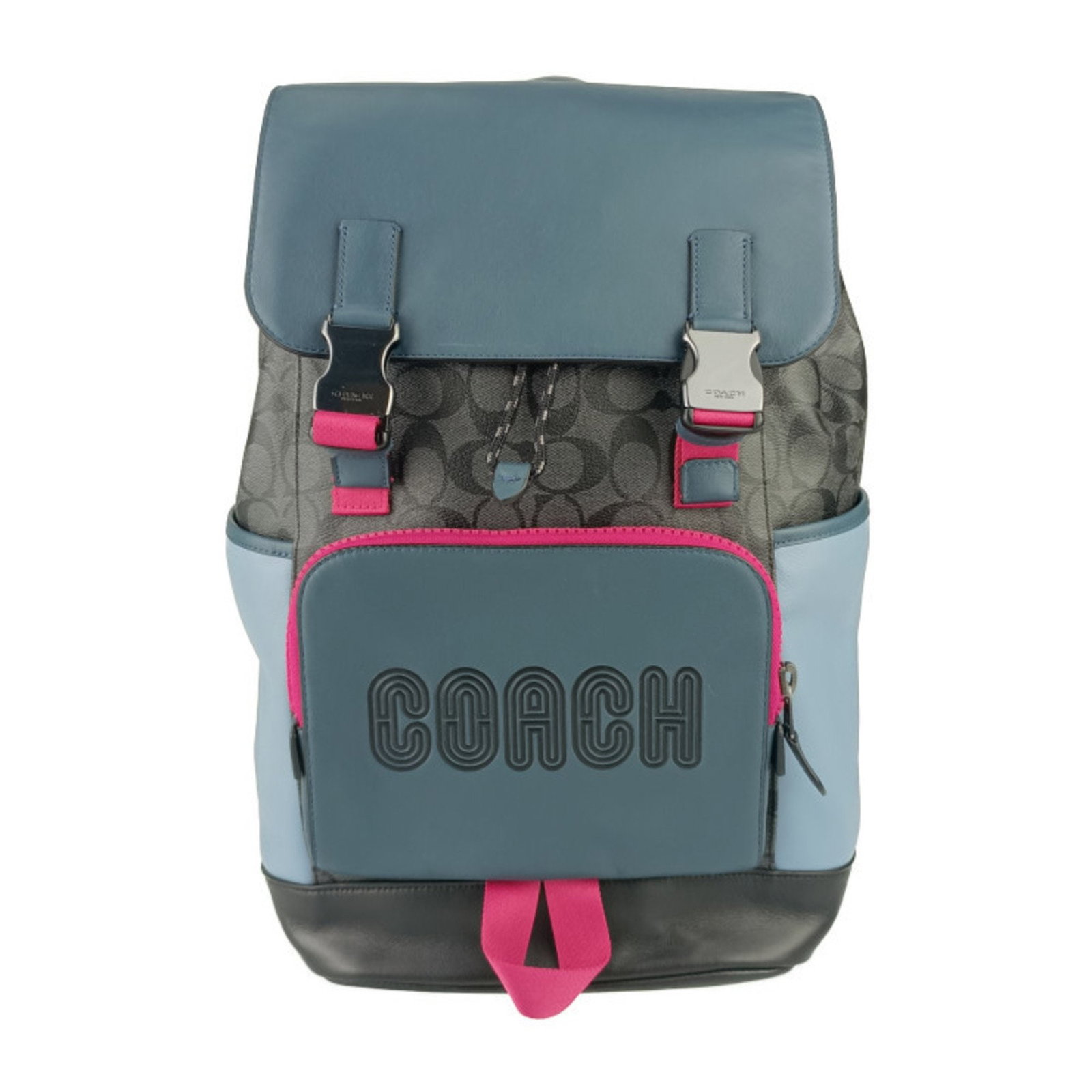 COACH Signature Charcoal Denim Rucksack Backpack PVC Leather Multi Color Gunmetal Hardware: COACH Signature Charcoal Denim Rucksack Backpack PVC Leather Multi Color Gunmetal Hardware This COACH Signature Rucksack Backpack features a stylish charcoal denim multi design with shades of gray, bl