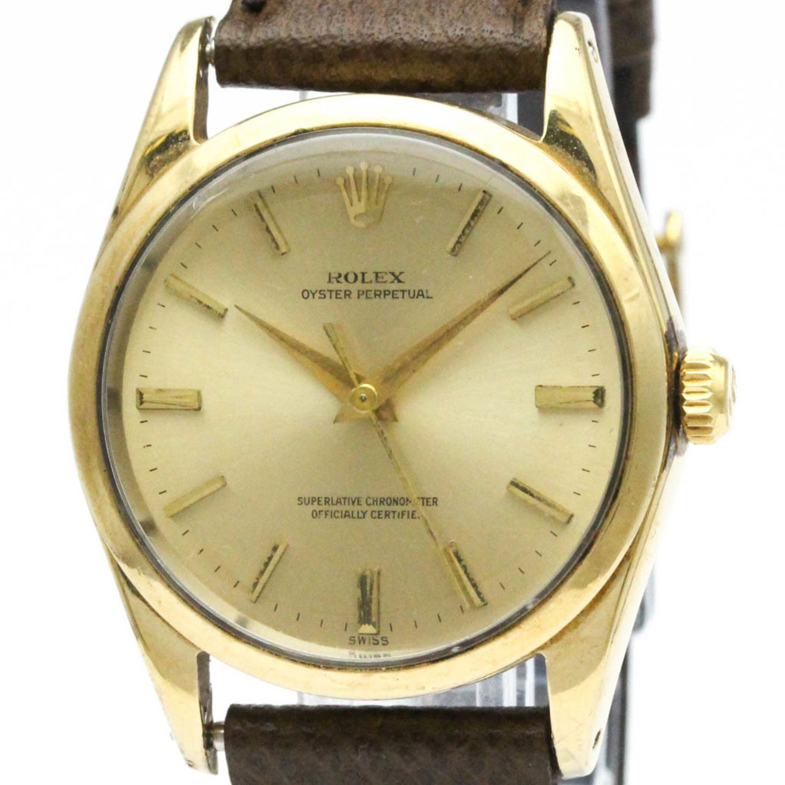 Vintage Rolex Oyster Perpetual 1014 Gold Plated Automatic Mens Watch 34mm: Vintage Rolex Oyster Perpetual 1014 Gold Plated Automatic Mens Watch 34mm This vintage Rolex Oyster Perpetual 1014 is a stunning gold plated automatic wristwatch designed for men. With its elegant dre