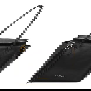 Salvatore Ferragamo Amy Gancini Black Leather Tote Shoulder Bag: Salvatore Ferragamo Amy Gancini Black Leather Tote Shoulder Bag Introducing the Salvatore Ferragamo Amy Gancini Tote Bag, a sophisticated shoulder bag crafted from premium leather in a classic black h