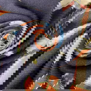Hermes Carre Gean Harnais Scarf 55.11'' Cashmere Silk Navy Unisex: Hermes Carre Gean Harnais Scarf 55.11'' Cashmere Silk Navy Unisex This exquisite Hermes Carre Gean Harnais en Rosace Harness Rose Window Scarf Muffler is crafted from a luxurious cashmere silk blend,