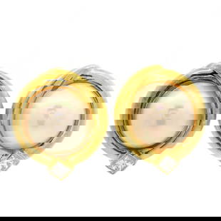 Omega 18k Yellow Gold Mabe Pearl Diamond Button Earrings 0.40ctw: Omega 18k Yellow Gold Mabe Pearl Diamond Button Earrings 0.40ctw These exquisite earrings feature high-quality 11.4mm Mabe pearls complemented by sparkling diamonds. The pearls are natural, round, and