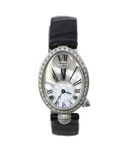 Breguet Naples 18K White Gold Diamond Bezel Watch Ref 8928: Breguet Naples 18K White Gold Diamond Bezel Watch Ref 8928 This exquisite Breguet Naples wristwatch features a stunning diamond bezel and is crafted from luxurious 18K white gold. The watch showcases