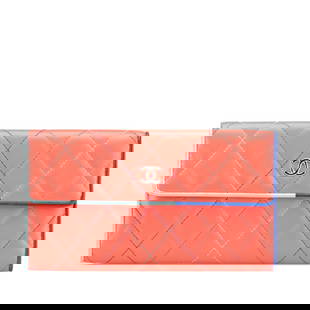 Chanel Matelasse Coco Mark Long Wallet Orange Blue Lambskin 10cm x 19cm: Chanel Matelasse Coco Mark Long Wallet Orange Blue Lambskin 10cm x 19cm This exquisite Chanel Matelasse Coco Mark Long Wallet is crafted from luxurious lambskin leather in a striking combination of or