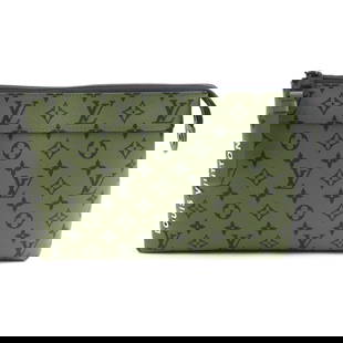 Louis Vuitton Monogram Khaki Clutch Bag M82800 for Men: Louis Vuitton Monogram Khaki Clutch Bag M82800 for Men This Louis Vuitton Clutch Bag is a stylish accessory crafted from durable Monogram canvas in a sophisticated khaki color, designed specifically f