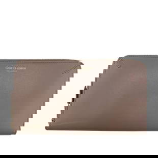 Giorgio Armani Gray Leather Bi-Fold Wallet Unisex: Giorgio Armani Gray Leather Bi-Fold Wallet Unisex This stylish GIORGIO ARMANI round long wallet features a sophisticated gray leather exterior, making it a perfect accessory for both men and women. Th
