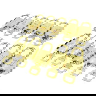 Louis Vuitton Gold Padlock & Key Bag Accessories 10 Piece Set: Louis Vuitton Gold Padlock & Key Bag Accessories 10 Piece Set Enhance your Louis Vuitton collection with this exquisite 10-piece set of Padlock & Key Bag Accessories. Crafted in a luxurious gold tone,