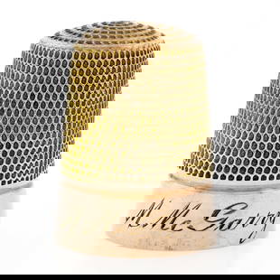 Antique Art Deco 9K Gold Engraved Sewing Thimble by Charles Horner Ltd: Antique Art Deco 9K Gold Engraved Sewing Thimble by Charles Horner Ltd This exquisite Antique Art Deco sewing thimble, crafted in 9K gold, features intricate engraved etchings that showcase the crafts