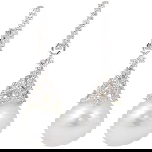 Harbor Diamonds 18K White Gold Art Deco Hoop Earrings with South Sea Pearls and Diamonds: Harbor Diamonds 18K White Gold Art Deco Hoop Earrings with South Sea Pearls and Diamonds These stunning hoop dangle earrings are crafted from 18k white gold, featuring exquisite South Sea pearls and s