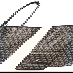 Goyard Black St. Louis PM Tote Bag Coated Canvas Leather: Goyard Black St. Louis PM Tote Bag Coated Canvas Leather This Goyard Black St. Louis PM Tote Bag is a stylish and versatile accessory, perfect for casual occasions. Made from durable coated canvas lea