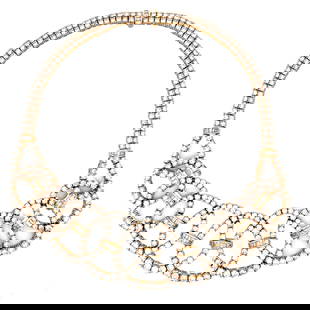 Harbor Diamonds 1950s Vintage 45 Carat Diamond Collar Necklace 18K Yellow Gold: Harbor Diamonds 1950s Vintage 45 Carat Diamond Collar Necklace 18K Yellow Gold This exquisite vintage collar necklace, crafted in the 1950s, showcases approximately 45 carats of dazzling round brillia
