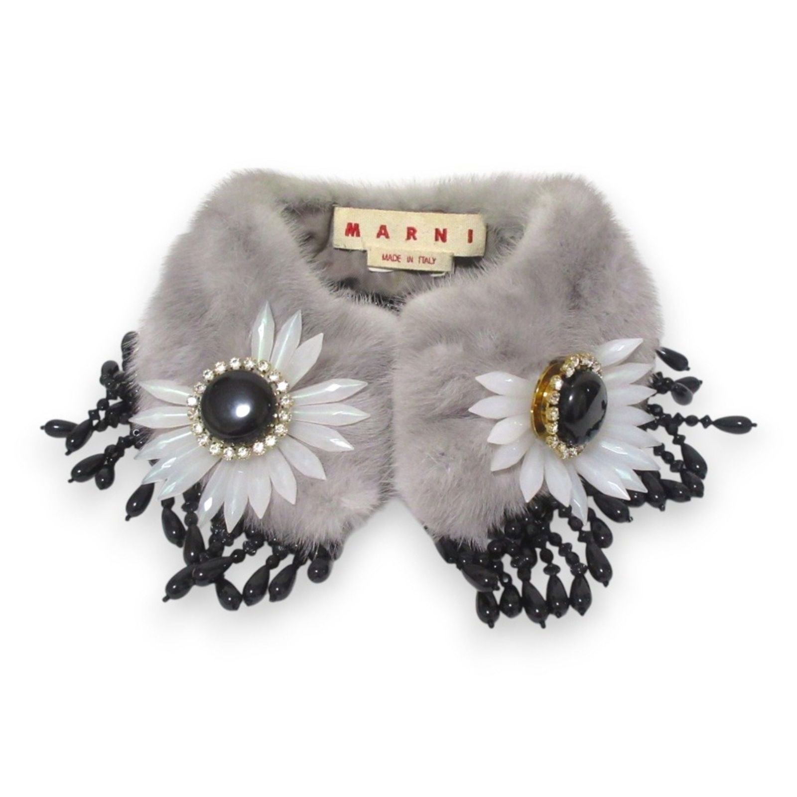 Marni Bejeweled Mink Fur Tippet Scarf in Grey for Women: Marni Bejeweled Mink Fur Tippet Scarf in Grey for Women Elevate your style with this luxurious Marni Mink Tippet Bejeweled Scarf. Designed for women, this exquisite accessory showcases a sophisticated
