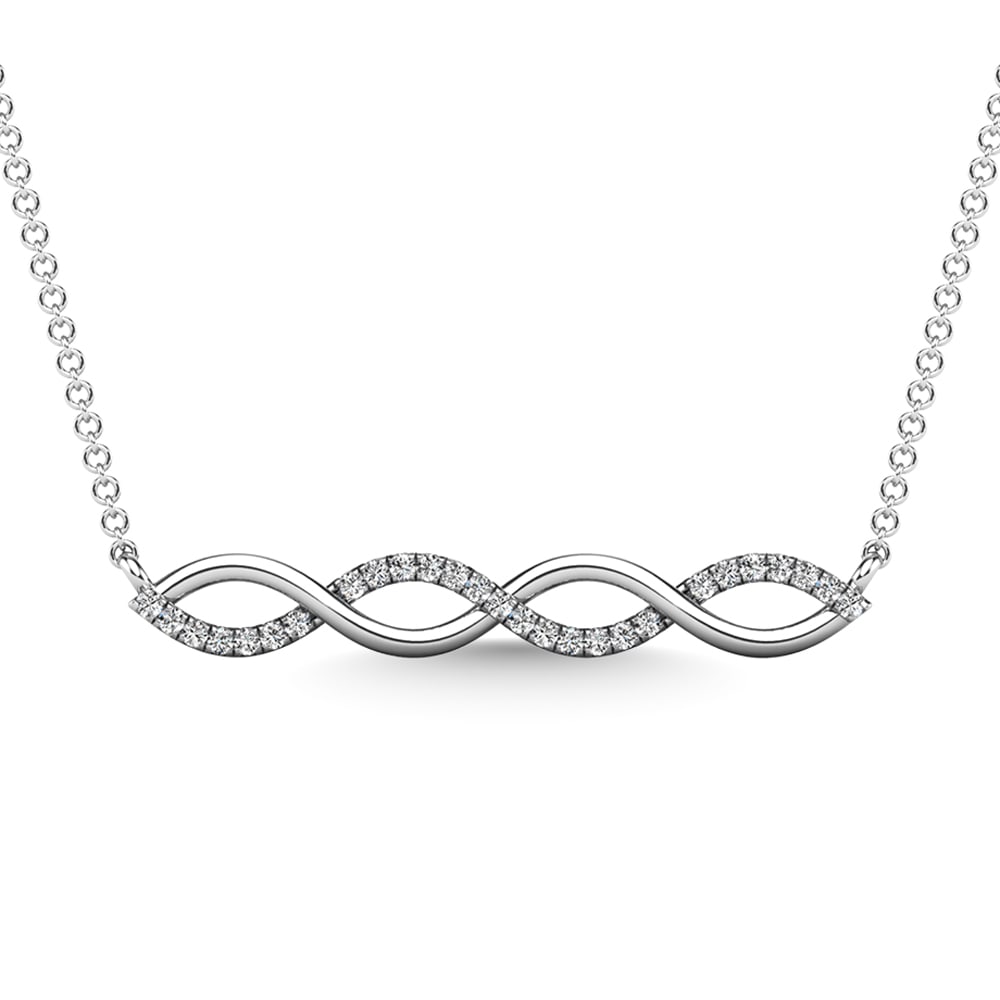 10K White Gold Diamond 1/10 Ct.Tw. Fashion Necklace: 10K White Gold Diamond 1/10 Ct.Tw. Fashion Necklace Metal: 10k White Gold Stone Count: 27.0 Stone Shape: Round Stone Type: Diamond Stone Color: G-h Stone Clarity: I1 Stone Weight (Carat): 0.09 This it
