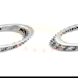 Tiffany & Co. Milgrain Eternity Band Ring Platinum Diamonds Pink Sapphires Size 4: Tiffany & Co. Milgrain Eternity Band Ring Platinum Diamonds Pink Sapphires Size 4 This exquisite Tiffany & Co. Legacy eternity band ring is a stunning example of fine craftsmanship. Made from luxuriou