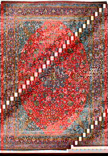Handmade Semi-Antique Persian Sarouk Rug 9'9 x 12'10 Wool Red Orange: Handmade Semi-Antique Persian Sarouk Rug 9'9 x 12'10 Wool Red Orange Enhance your living space with this stunning Handmade Semi-Antique Persian Sarouk Rug, showcasing traditional Persian designs and e