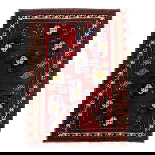 Handmade Vintage Caucasian Kazak Wool Rug Red Geometric Design 5'10'' x 7'10'': Handmade Vintage Caucasian Kazak Wool Rug Red Geometric Design 5'10'' x 7'10'' This vintage Caucasian Kazak rug is handmade from high-quality wool. It showcases a vibrant red color enriched with intri