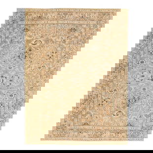 Antique Persian Malayer Handmade Beige Wool Rug 5'6 x 7'3 Floral Motif: Antique Persian Malayer Handmade Beige Wool Rug 5'6 x 7'3 Floral Motif This exquisite Antique Persian Malayer rug showcases a hand-knotted wool construction in a warm beige color field. Adorned with b