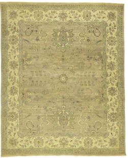 Hand-Knotted New Zealand Wool Floral Rug 8x10 ft Modern Design: Hand-Knotted New Zealand Wool Floral Rug 8x10 ft Modern Design Enhance your living space with this stunning hand-knotted wool Oriental rug, featuring a large floral design in a palette of muted colors