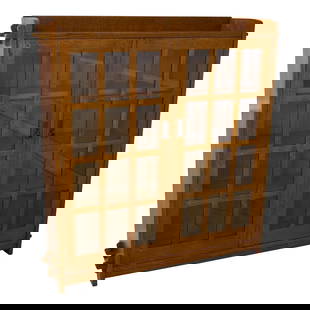 Stickley Arts & Crafts Mission Oak 2 Door Bookcase No.32: Stickley Arts & Crafts Mission Oak 2 Door Bookcase No.32 This Stickley Mission Oak 2 Door Arts & Crafts Bookcase exemplifies the timeless craftsmanship of the Arts & Crafts movement. Constructed with